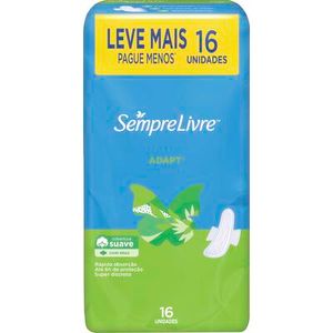 Absorvente Sempre Livre Adapt Suave com abas Pacote com 16 unidades