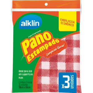 Pano de Algodão Alklin Estampado 38cm x 65cm Pacote com 3 unidades