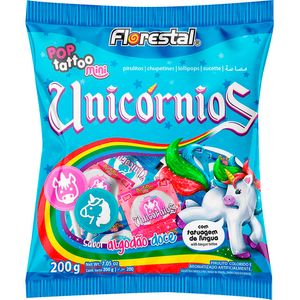 Pirulito Pop Tatto Unicórnios Pacote com 200g