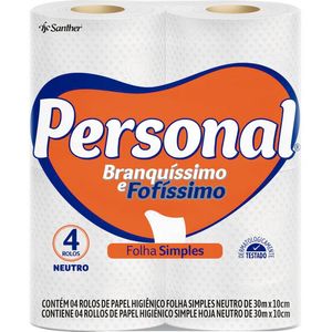 Papel Higiênico Personal Folha Simples - 30m Pacote com 4 rolos