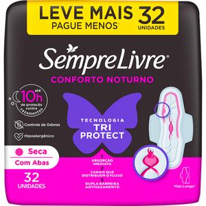 Absorvente Sempre Livre Conforto Noturno Leve + pague - Seca com abas Pacote com 32 unidades